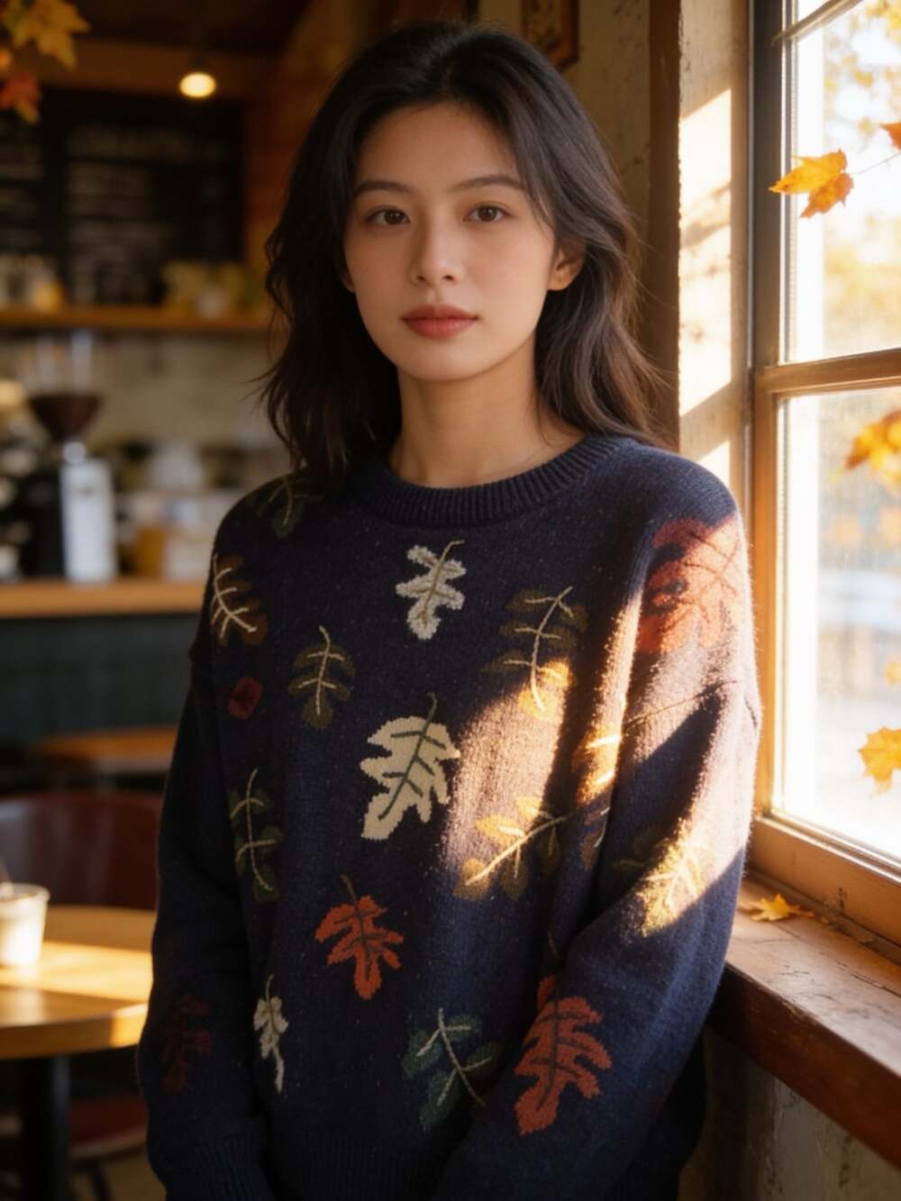Northern Reflections Vintage Leaf Sweater Size M Blue Fall Knit